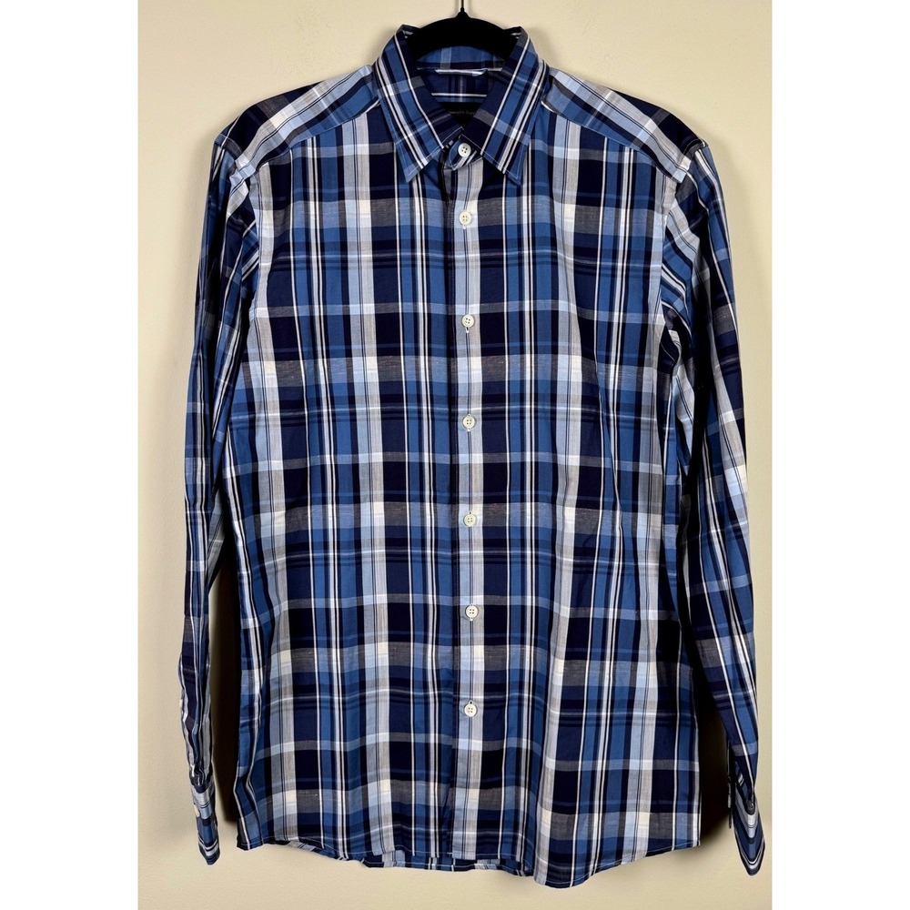 Ermenegildo Zegna‎ Mens Blue Plaid Long Sleeve Button Down Shirt Size S
